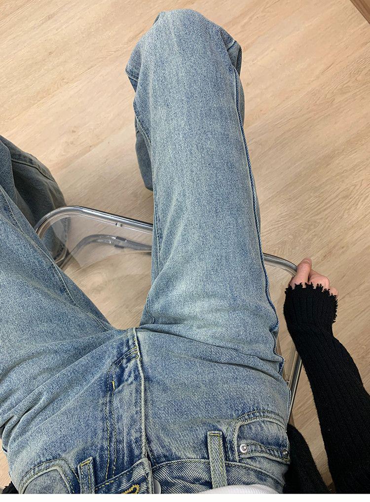 Women's Plus Size Light Blue Micro-Flare High-Waisted Jeans - Slimming Wide Leg and Loose Fit for Autumn