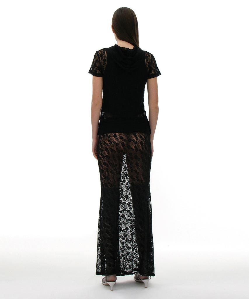 Partimento Woman Lace Flare Maxi Skirt_Black