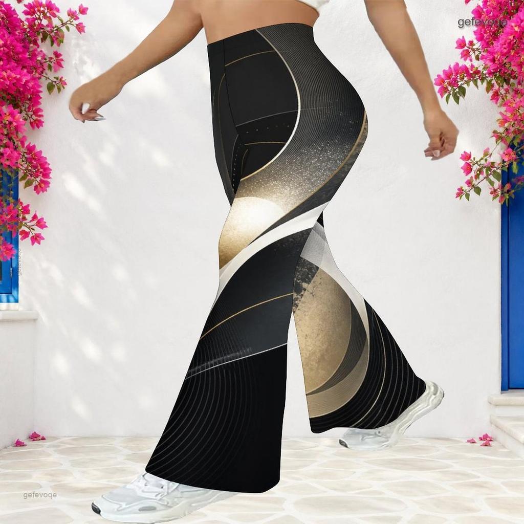 Women Plus Size High Waist Full Length Galaxy Printed Flared Pants