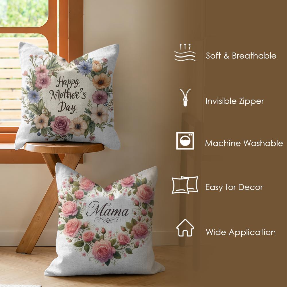 Happy Mothers Day Cushion Cover Summer Linen Pillow Case Organic Fabric Cushion Cover Double-Sided Print Sofa Home Decor