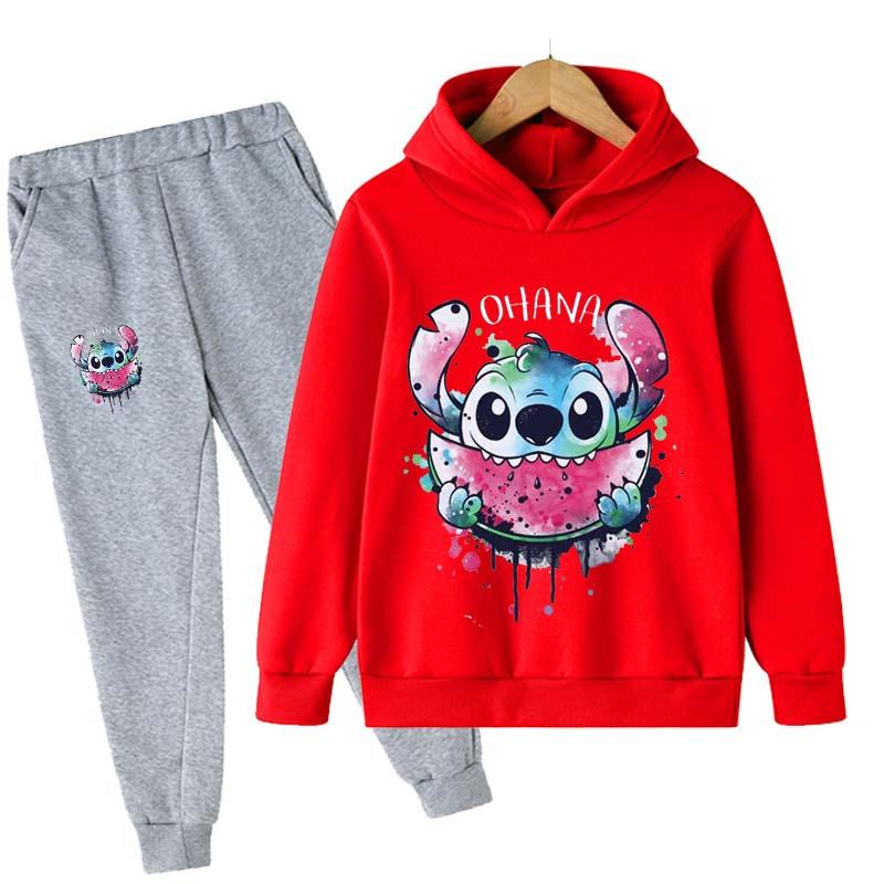 2025 MINISO Stitch Hoodies+Pants Sets Children 1-16 Years Suit Boys Tracksuits Kids Brand Sport Suits Little Monster Hoodies Tops +Pants 2pcs Set