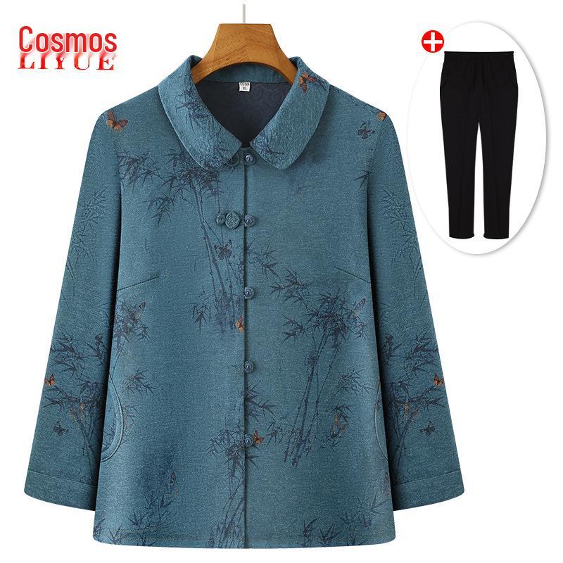 Babiččin módní top s dlouhým rukávem: Jaro & Podzim Límec s klopami pro ženy středního věku a starší