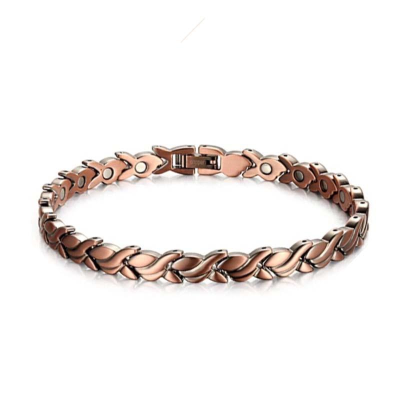 Womens Red Copper Bracelet With Neodymium Magnet Vintage Style Round Geometric Design