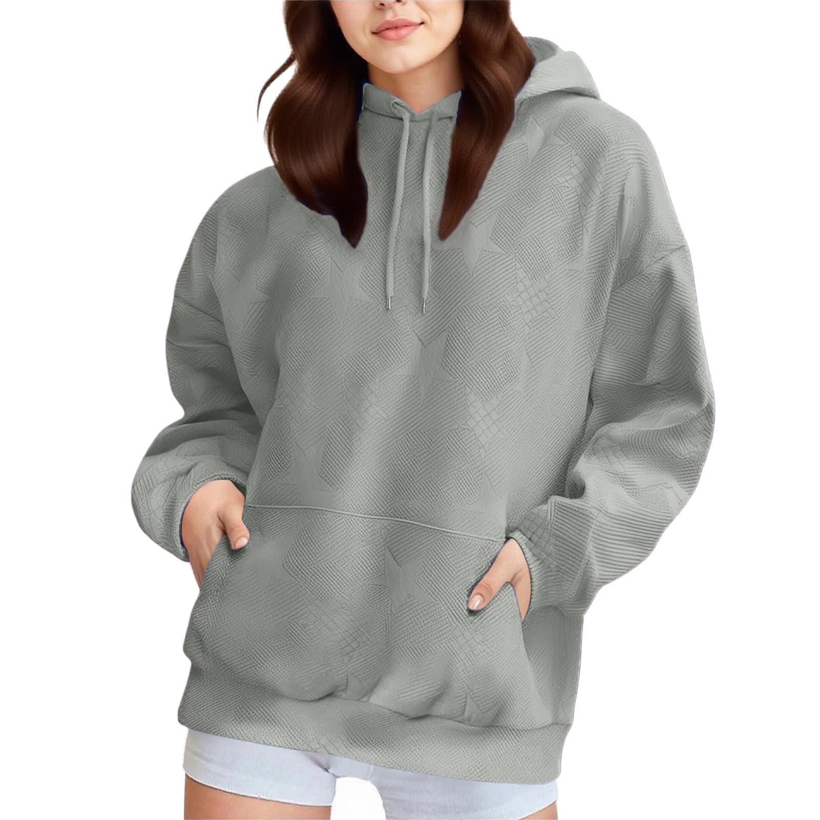 

Женский свободный пуловер с длинными рукавами, круглым вырезом и карманом, спортивный повседневный свитшот S