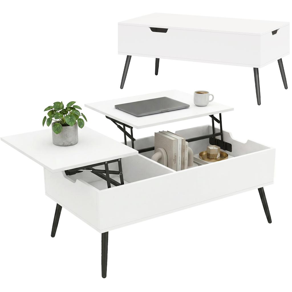 Height-Adjustable Coffee Table Living Room Table with Hidden Storage for Living Room, 50 X 100 Cm, White