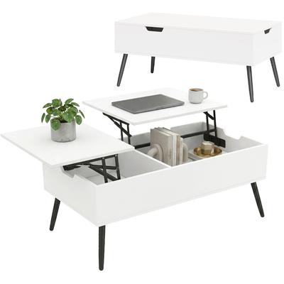 Výškově nastavitelný konferenční stolek do obývacího pokoje se skrytým úložným prostorem, 50 x 100 cm, bílý