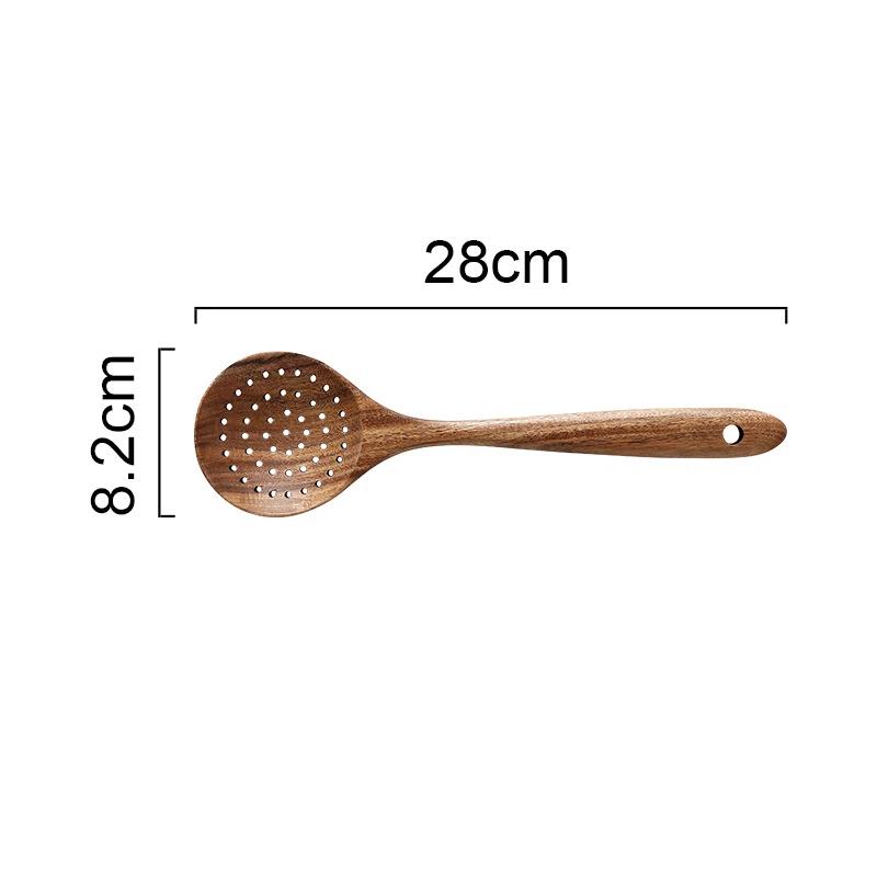 Nowa Łyżka do Zupy z Długim Uchwytem z Drewna Teakowego z Drewnianym Sitkiem, Specjalna Drewniana Szpatułka do Garnków Nieprzywierających, Drewniana Łyżka do Gotowania do Domowej Kuchni