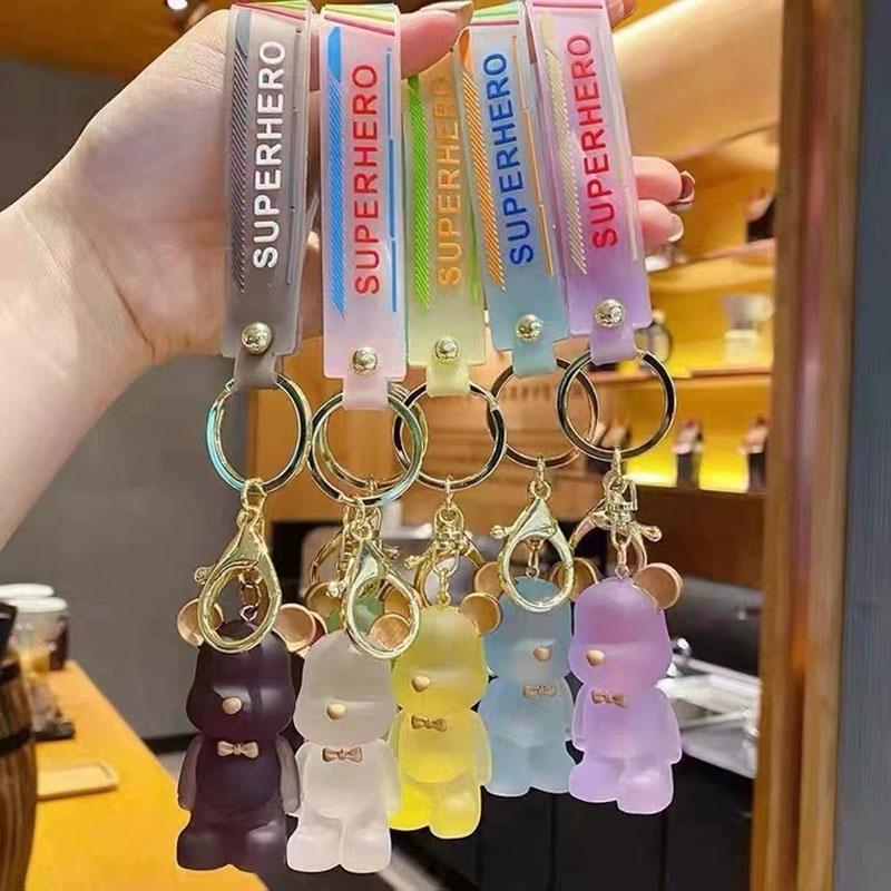Creative Resin Transparent Crystal Palm Bear Keychain Cute Gift For Couples And Backpack Decoration