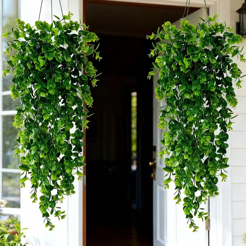 4PC Artificial Hanging Plants Faux Eucalyptus Leaf Greenery Vine Outdoor UV Resistant Plastic Plants for DIY Home Wedding Decor