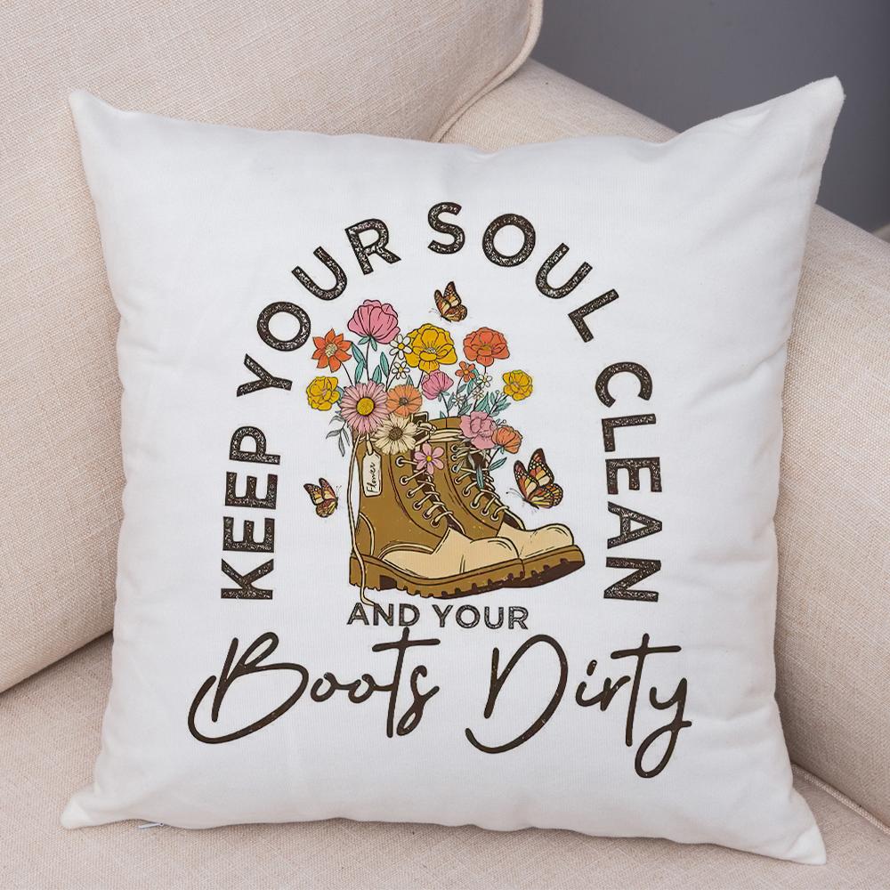 Wild Spirit Skull Pillowcase Double Print Stay Weird Mushroom Cushion Cover Soft Plush Boots Soul Camera Pillowcase for Sofa