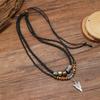 Gestapelde Kunstlederen Touw Kralen Ketting Mannen Vintage Gelaagd Tribaal Pijl Hanger Ketting Voor Mannen Sieraden Kettingketting