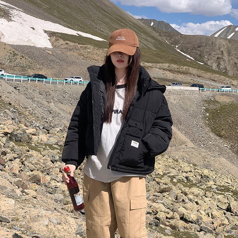 Short Skinny 0 Season Stand Neck Hooded Down Cotton Clothing Warm Solid Color Bread Clothing Jacket