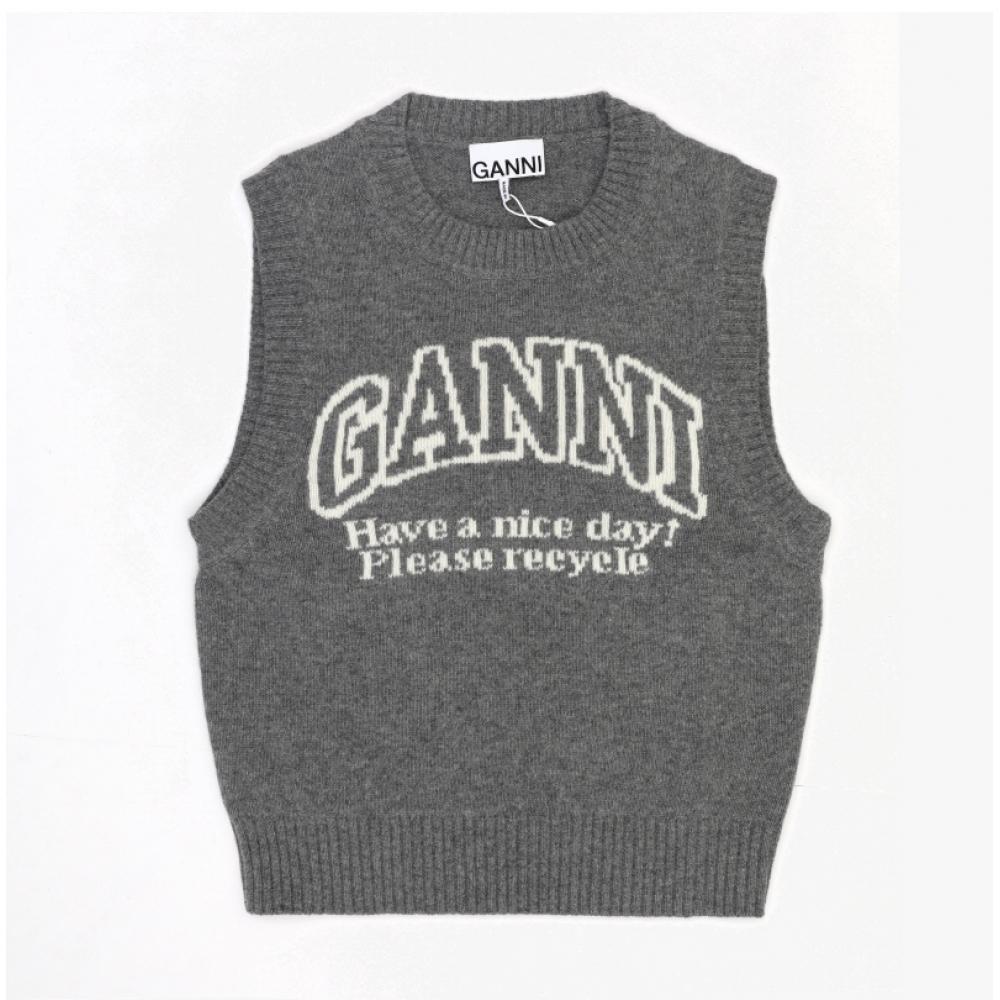 Ganni K2308 523 Graphic Logo Wool VeSt Women S Knit