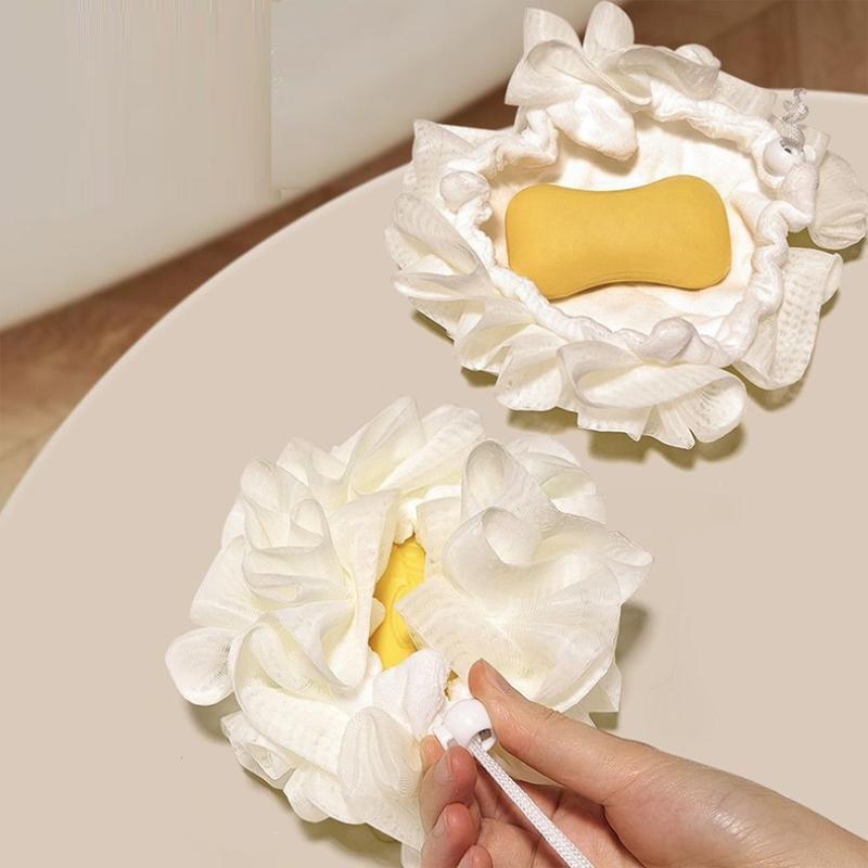 2 In 1 Bath Ball Towel Loofah With Drawstring Closure For Soap Soft Exfoliating Mesh Shower Sponge Skin Care Bathing Tool