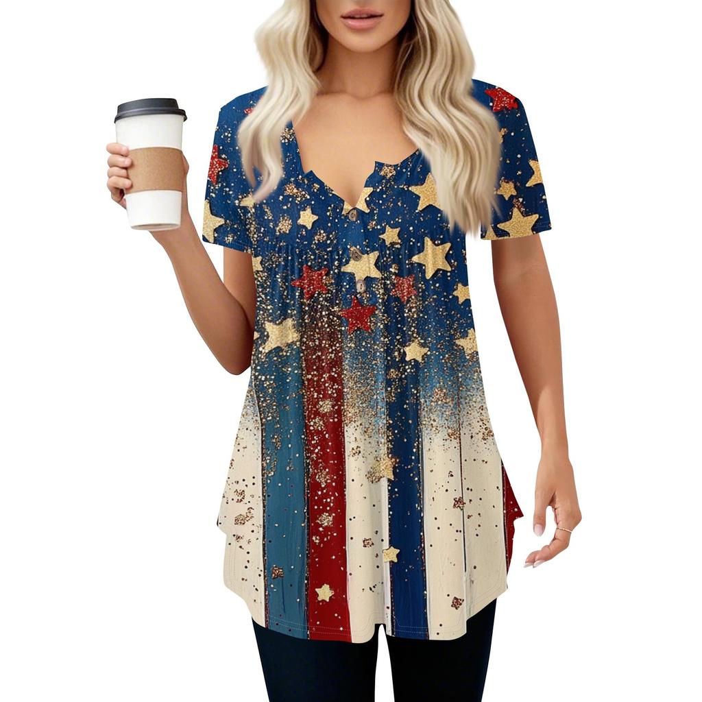 Women's Casual T-Shirt Printed Round Neck Pullover Short Sleeve Top