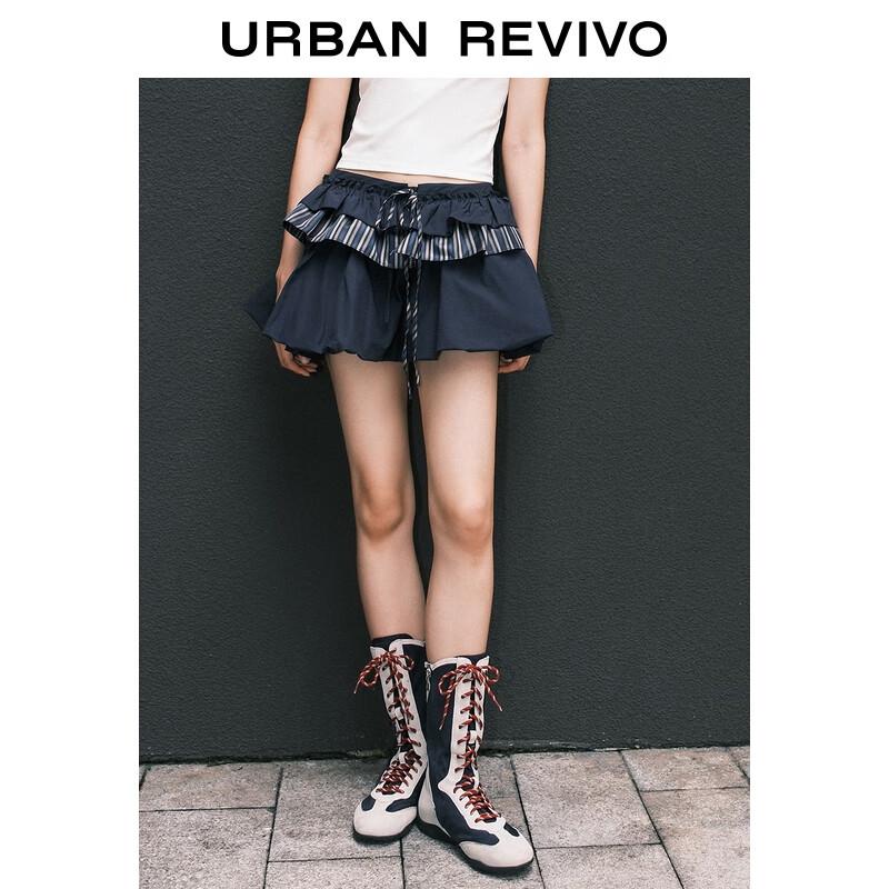 UR 2025 Autumn Women's Spliced Puffy Mini Skirt