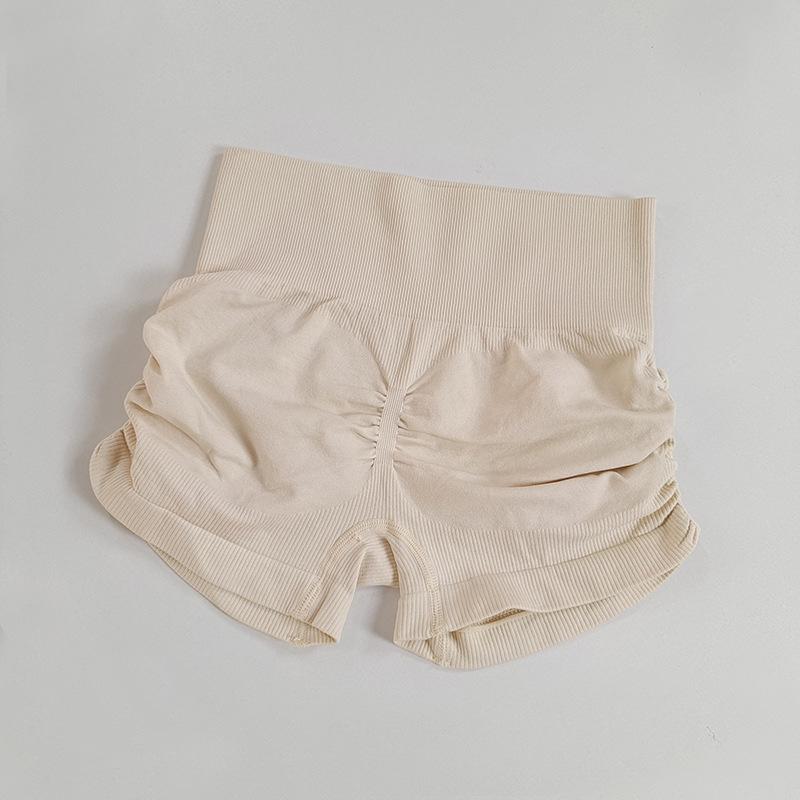 High Waist Wrinkled Yoga Shorts: Seamless Ribbed Sportswear for Women Large