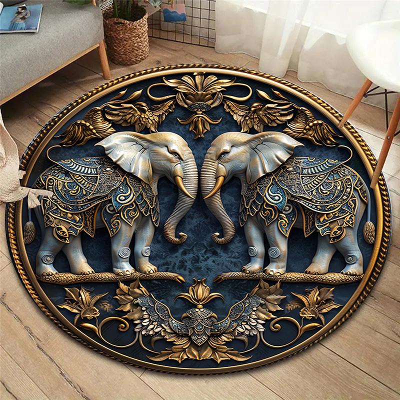 elephant Round Area Rug,Carpet Rug for Living Room Bedroom Sofa Playroom Decor,Non-slip Floor Mat