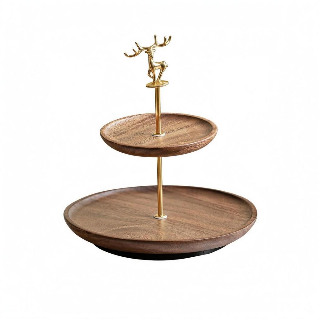 Decorative Deer Tray TwoTier Wooden DoubleLayer Tiered Display Stand