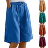 Loose Fit Cotton Linen Capris with Elastic Waist and Pockets In Solid Colors