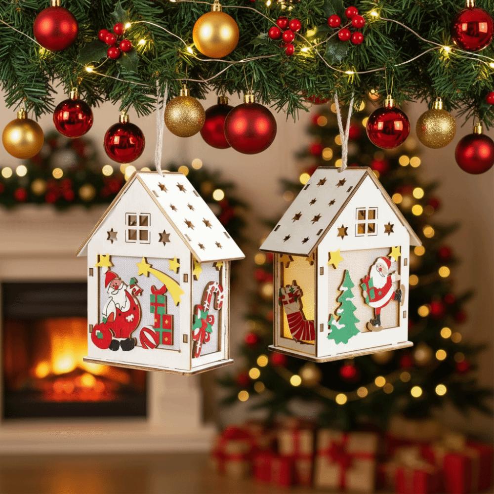 Colorful Christmas LED Light Wooden House Cute Luminous Cabin Wooden Luminous Huts Kids Gifts