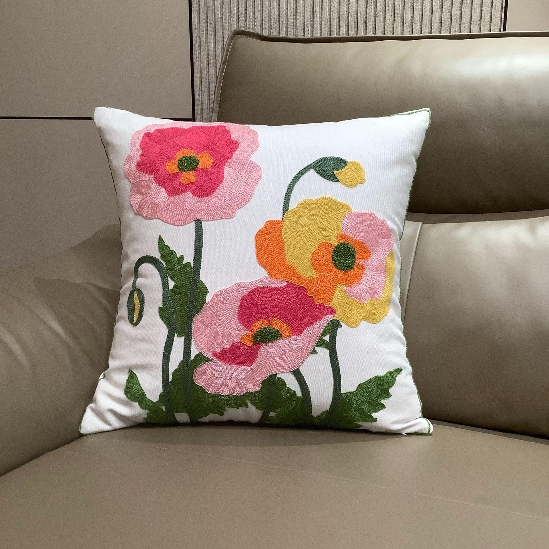 Nordische Papaver Bloemen Kussenhoes 2D Perzik Huid Kussensloop Bloemen Decoratieve Sierkussens Voor Bank Woonkamer Huisdecoratie 50x50cm