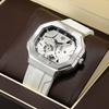Forsining Mens Skeleton Automatic Self Wind Mechanical Movement Watches Waterproof Luminous Square Dial Silicone Strap Wrist Watch