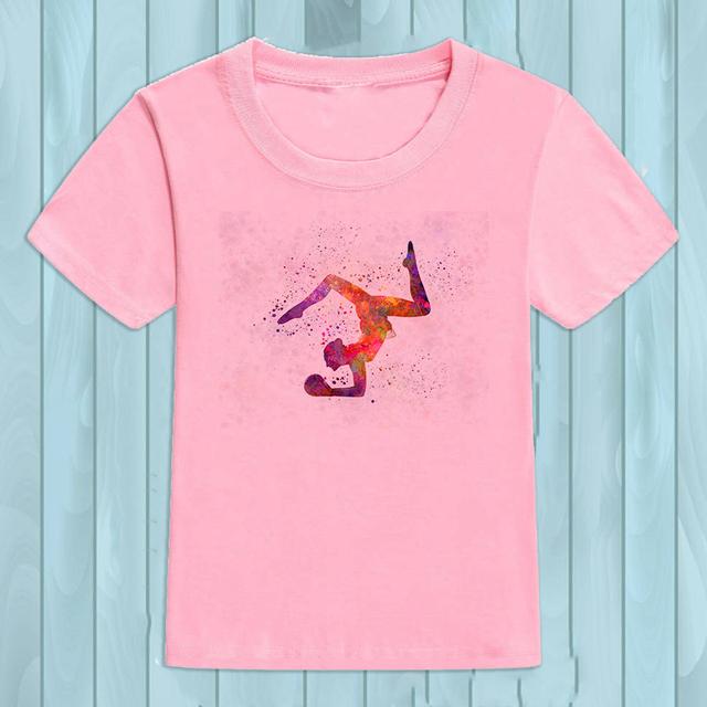 Gymnast Dancer T-Shirt Femme Watercolor Rainbow Gymnastics Art Tshirt Girls Summer Kids Tees Shirt Tops Child Streetwear Hipster