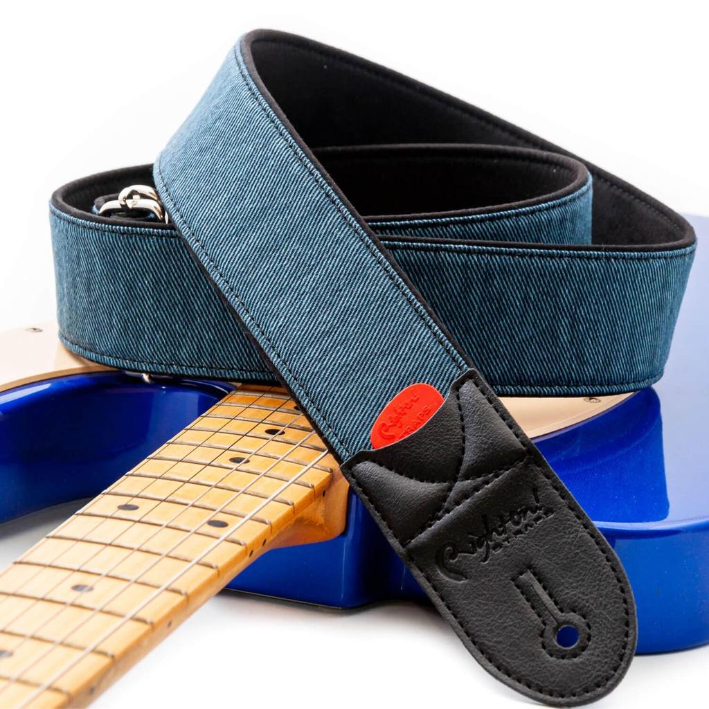 Straps 5cm BLUE RightOn! Guitar/Bass Strap, Wide, 80-145cm, DENIM-50,