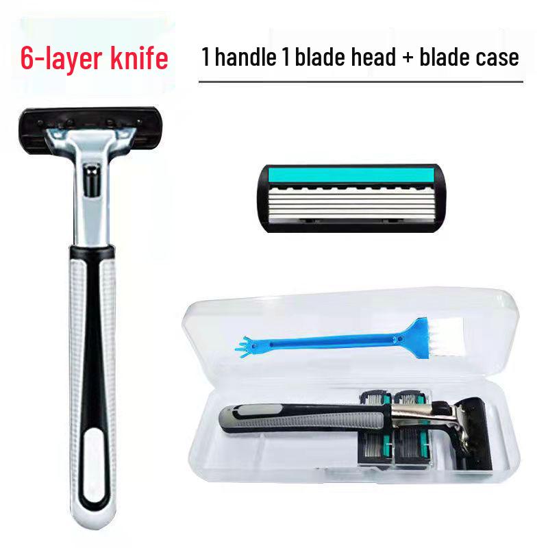 6-Layer Men s Manual Razor with Double-Layer Blade Holder for Travel 1 holder, 1 blade, holder case