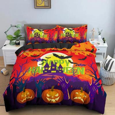 Halloween Bettbezug-Set King Size Lustiges Cartoon-Design Kürbis Einzelbettwäsche-Set Mikrofaser Halloween-Thema Bettdeckenbezug-Set