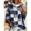 Karomuster Patchwork Kapuzenpullover, Damen Europäisch und Amerikanisch Sieben Viertel Ärmel Lässig Lockerer Hoodie