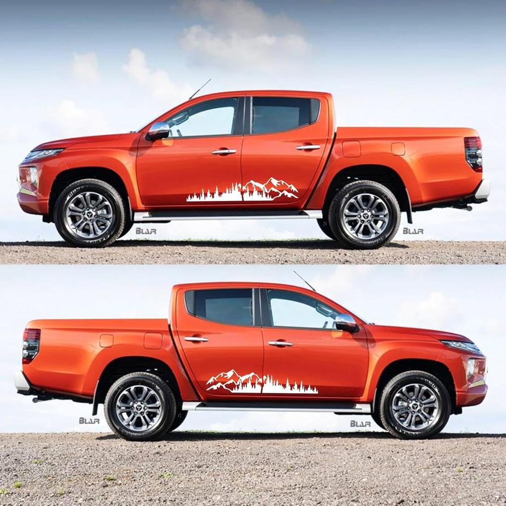 (2Pcs) Mountain Tree Forest Graphic Car Sticker Waterproof Sunscreen Decorative Side Door Vinyl Decal Accessories For Pickup Truck SUV Off-Road RV
