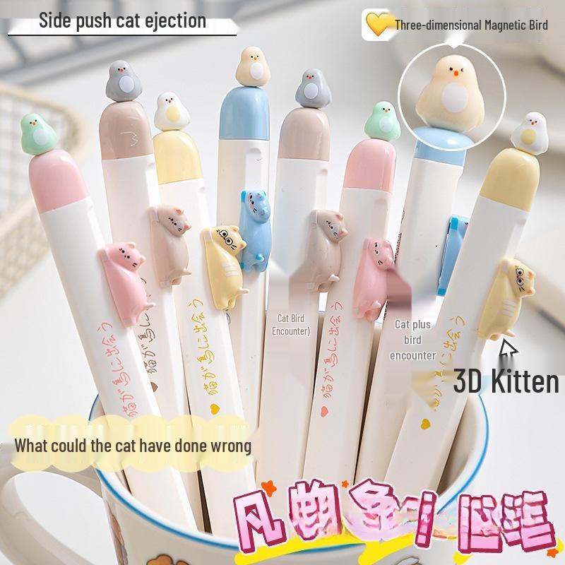 Meow Story Magnetischer Vogel Schnelltrocknender Stift: Kreativer Druckknopf-Gelstift für Hausaufgaben