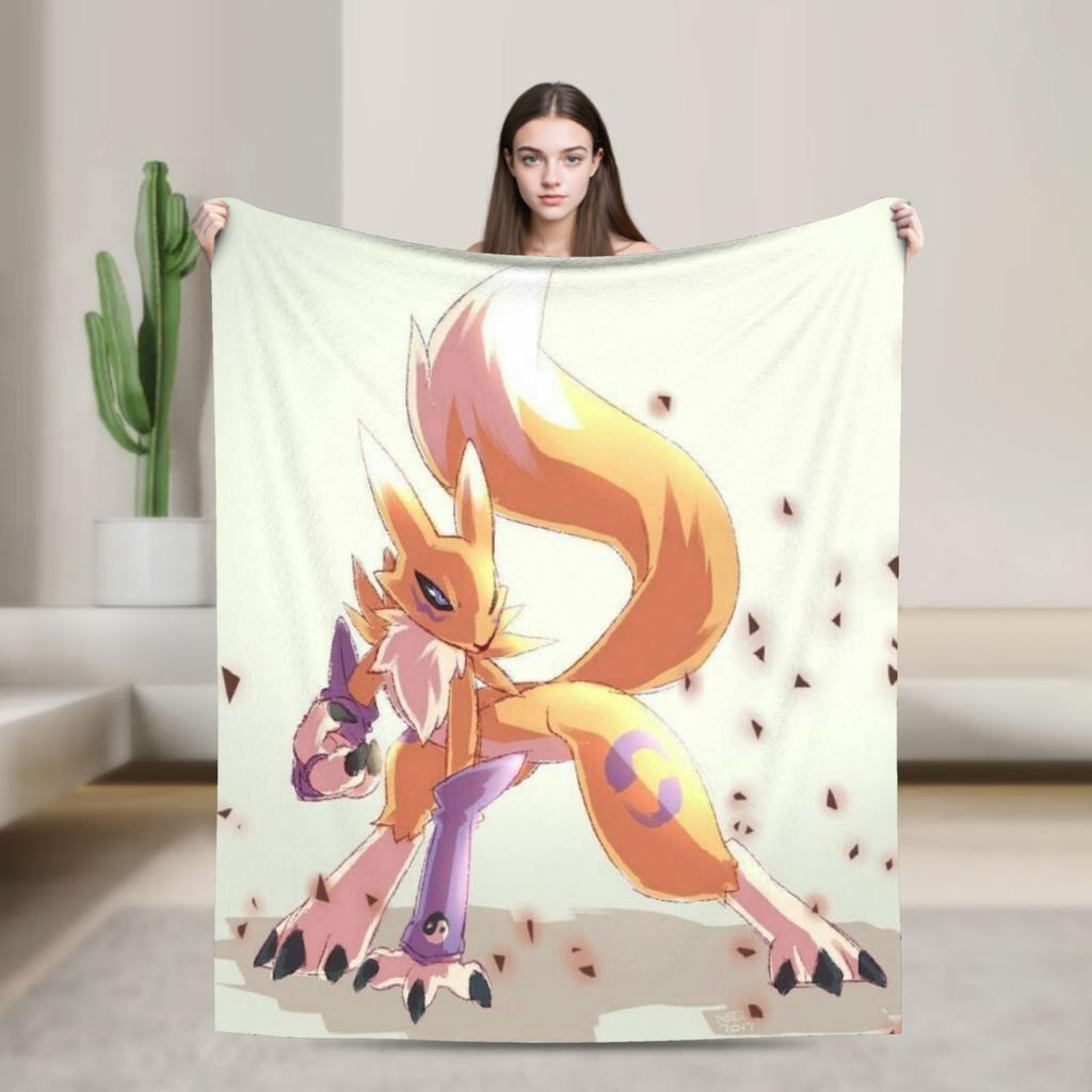 Anime Renamon Cozy Blankets For Sofa Home Novelty Bedding Throws Winter Travel Car Flannel Bedspread