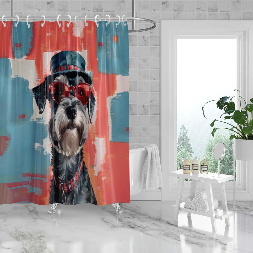 1 Stück Cartoon Welpe Wasserdichter Duschvorhang Badezimmer Trennvorhang Hängevorhang Duschtürvorhang Mit 12 Haken