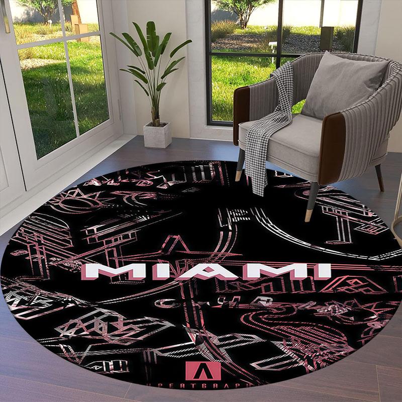 Inter Miami CF Round Area Rug,Carpet Rug for Living Room Bedroom Sofa Playroom Decor,Non-slip Floor Mat