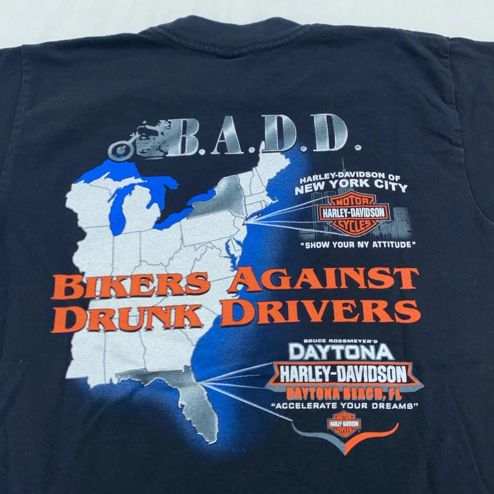 vtg HARLEY DAVIDSON BIKERS AGAINST DRUNK DRIVERS NYC T-Shirt 2XS/XS motorcycle L