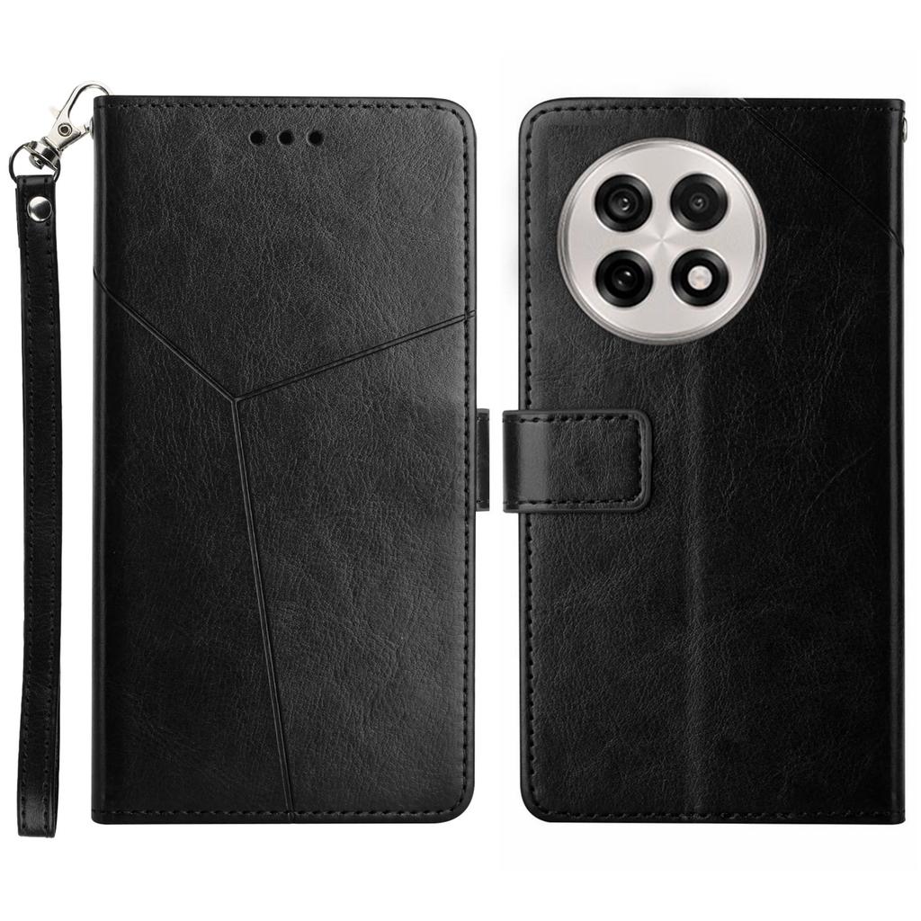 For OnePlus 13R 5G Case with Wrist Strap Y Shaped Lines Imprint Leather Phone Cover