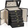 AKOZLIN Large Capacity Jewelry Box, 6-Tier, with Mirror, 5-Drawer Design, for Accessories, Necklaces, Earrings, Rings, Watches, Etc.,