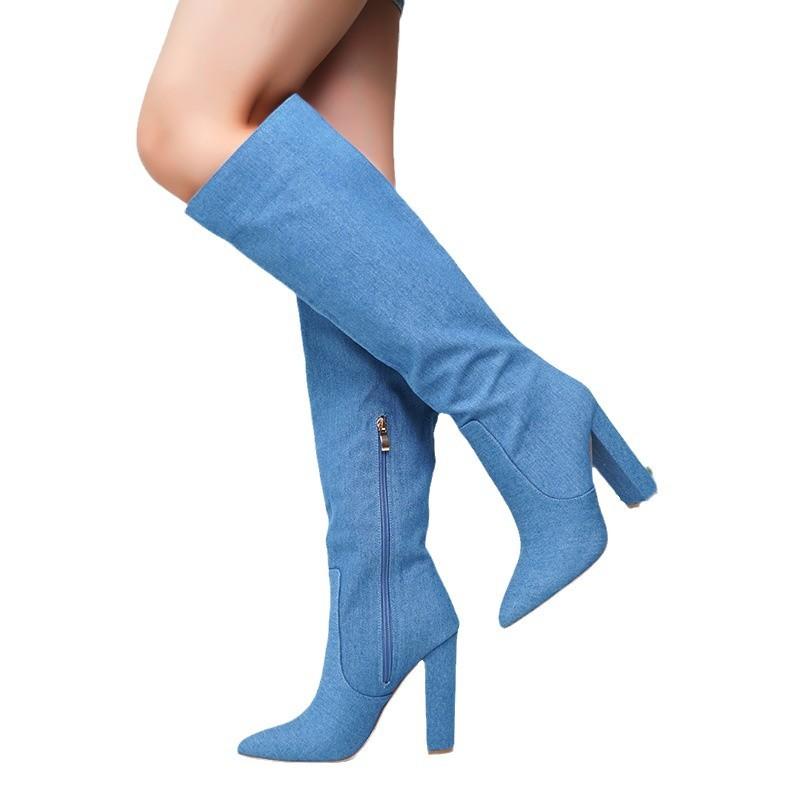 Autumn and winter new fashion thick heel pointed boots but knee women's side zipper fashion high boots