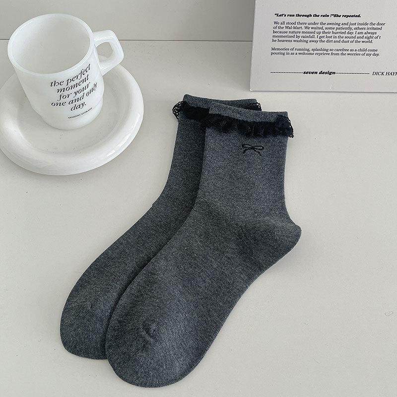 

Socks Casual Lazy And Versatile Lace Mid-Tube Socks Tie Bows Polka Dot Layered With Piles Of Cotton Socks one size fits all