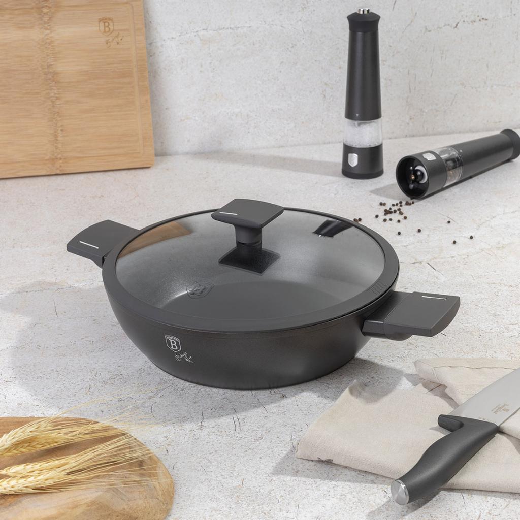 FLAT TITANIUM POT WITH LID 30cm BERLINGER HAUS BH-8129 ANTHRACITE