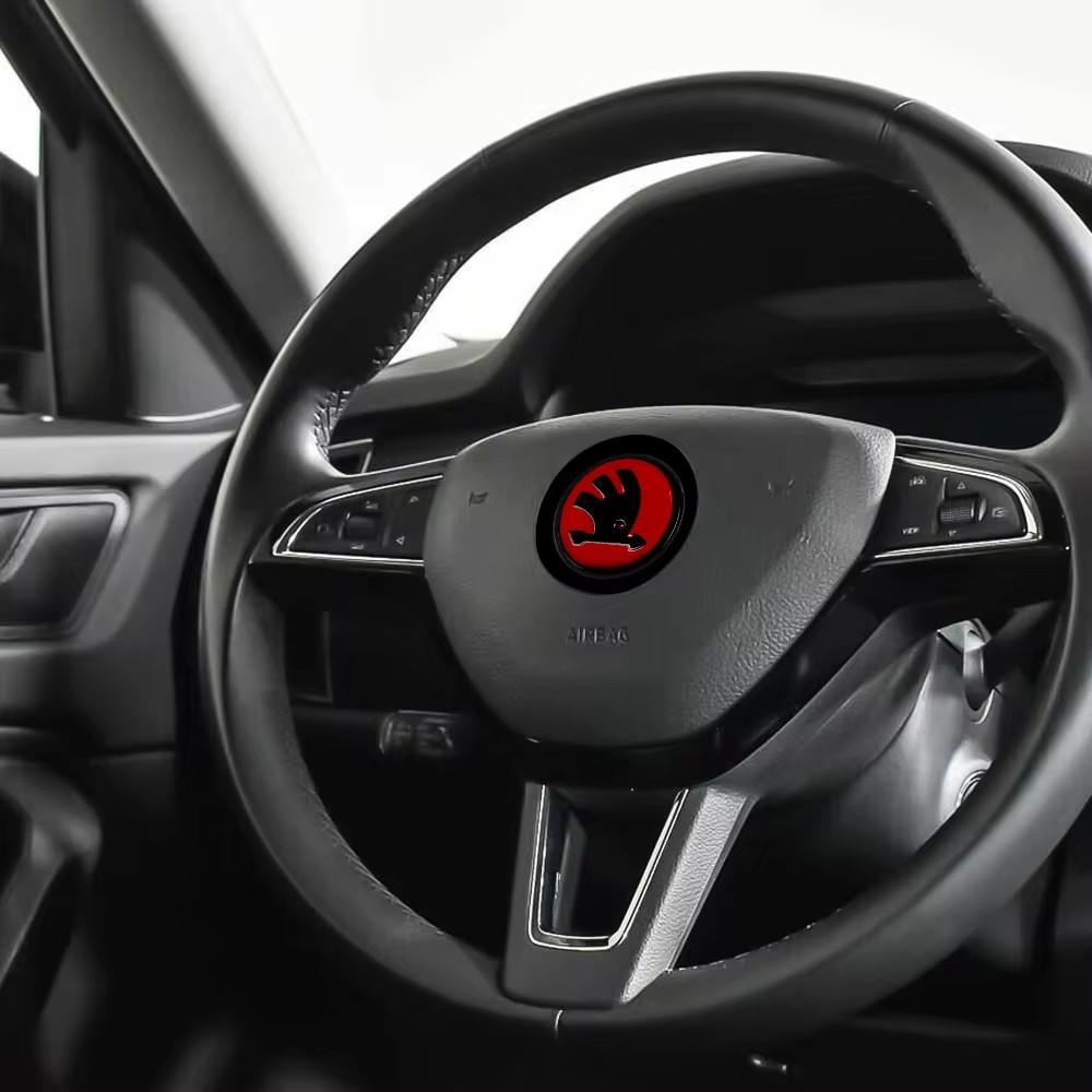2025 New ABS Car Steering Wheel Emblem Badge Sticker Decals For Skoda Octavia Superb Rapid Kodiaq Karoq Fabia Kamiq Enyaq Citigo