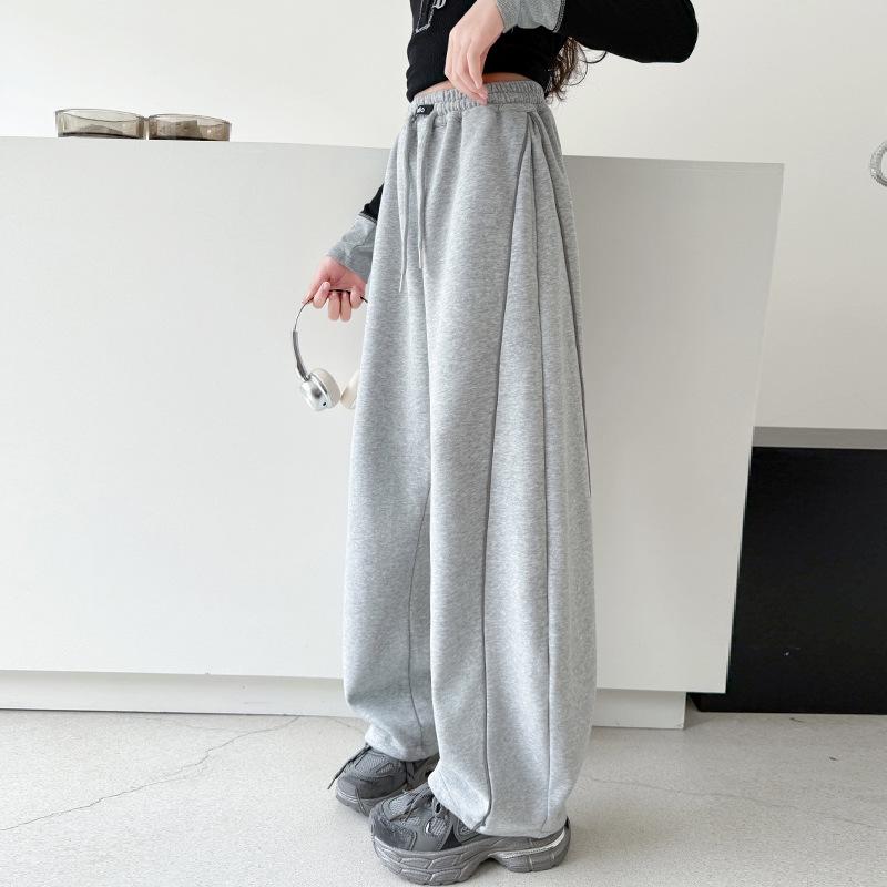 Jesień 2025 Spodnie szarawary ze sznurkiem dla dziewcząt: Codzienne spodnie z szerokimi nogawkami dla średnich i dużych dzieci, idealne na wiosnę i jesień.