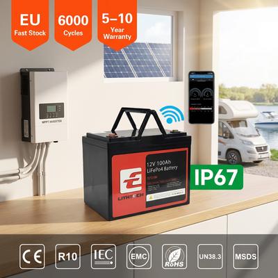 Deep Cycle Smart BMS Bluetooth 12V 100Ah RV Marine Solar Backup Long Life Lightweight Lead Acid Replacement LiFePO4 Battery