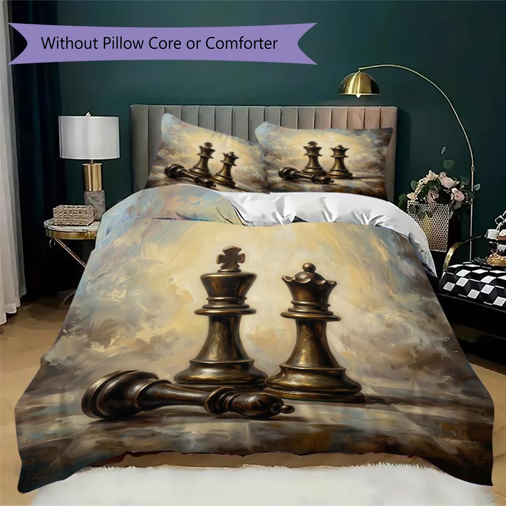Chess Pattern Bedding Uilt Set Uilt Cover Pillowcase Home Decoration Birthday Gift (1 * Duvet Cover + 2 * Pillowcase Without Core)