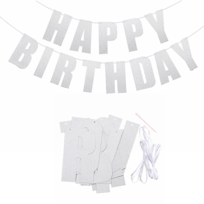 Gold Glitter Happy Birthday Laser Cut Banner with Pearlescent Paper Letters