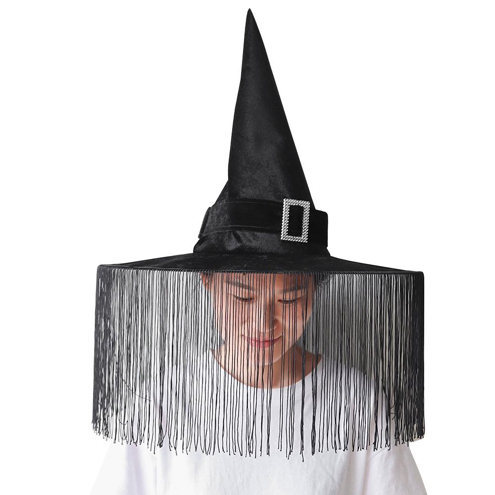 Ruffled Witch Hat with Black Spider Tassels for Halloween Masquerade