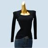 Core-Spun Yarn Soft Glutinous Knit Sweater Women Spring and Autumn Sexy Collarbone Fake Two Pieces Slim Fit Slimming Long Sleeve Base Top